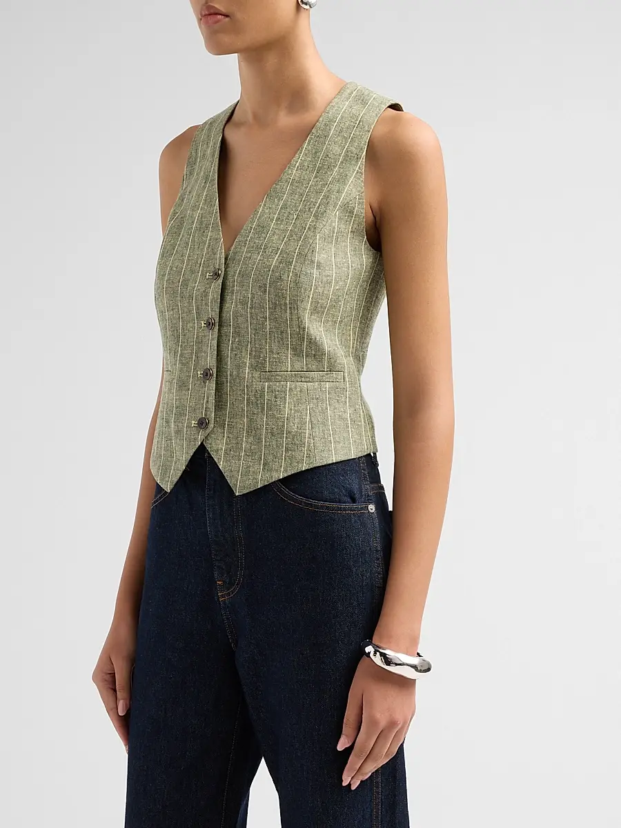 L'Agence Women's Drina Pinstripe Linen-Blend Vest | Thumbnail 4 L'Agence Women's Drina Pinstripe Linen-Blend Vest | Thumbnail 4