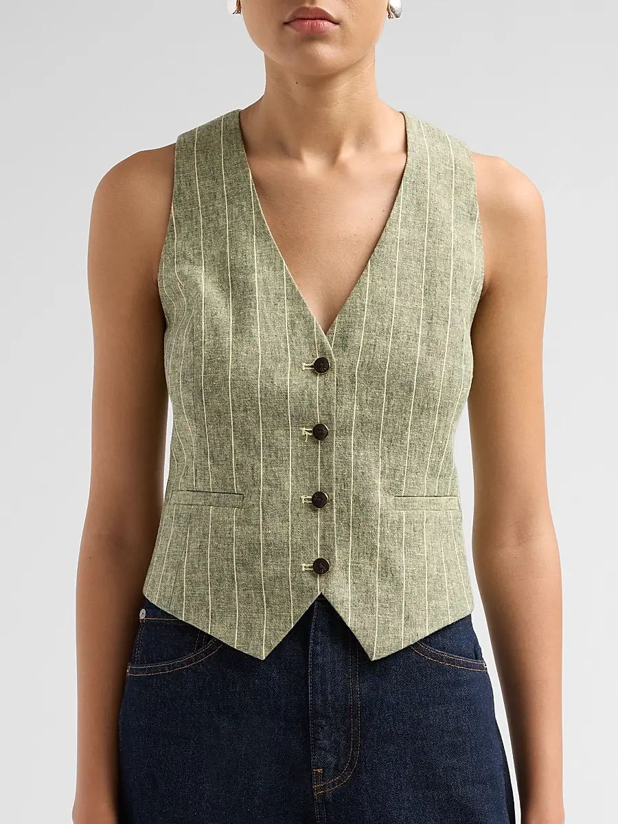 L'Agence Women's Drina Pinstripe Linen-Blend Vest | Thumbnail 5 L'Agence Women's Drina Pinstripe Linen-Blend Vest | Thumbnail 5