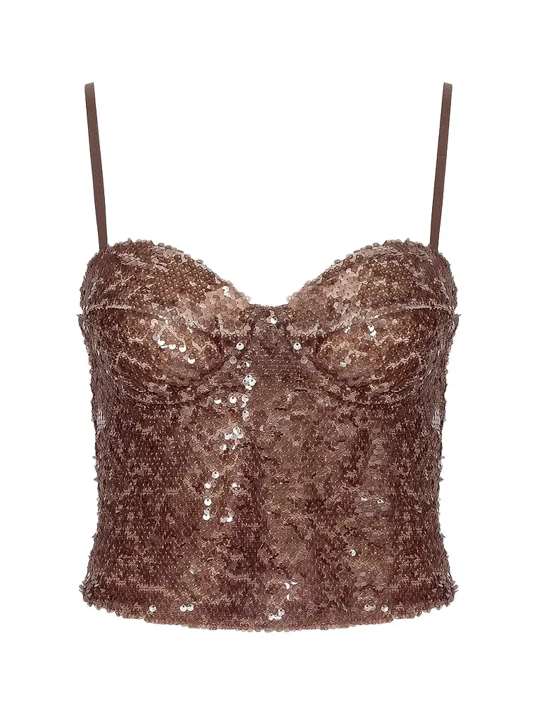 L'Agence Women's Lior Sequin Bralette Camisole - Dark Hazelnut - Size 18 | Image 1 L'Agence Women's Lior Sequin Bralette Camisole - Dark Hazelnut - Size 18 | Image 1