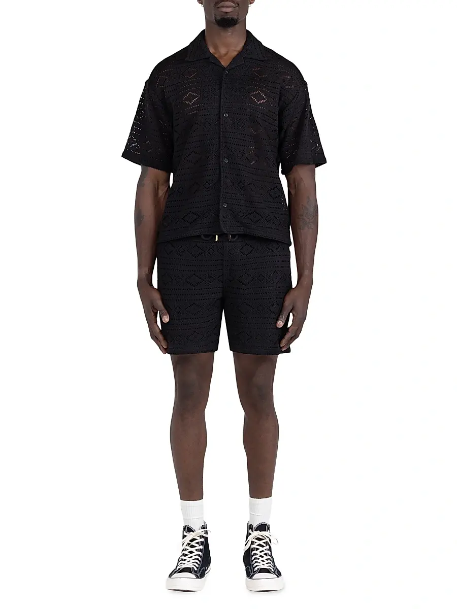 Honor The Gift Men's Pointelle-Knit Crocheted Drawstring Shorts | Thumbnail 2