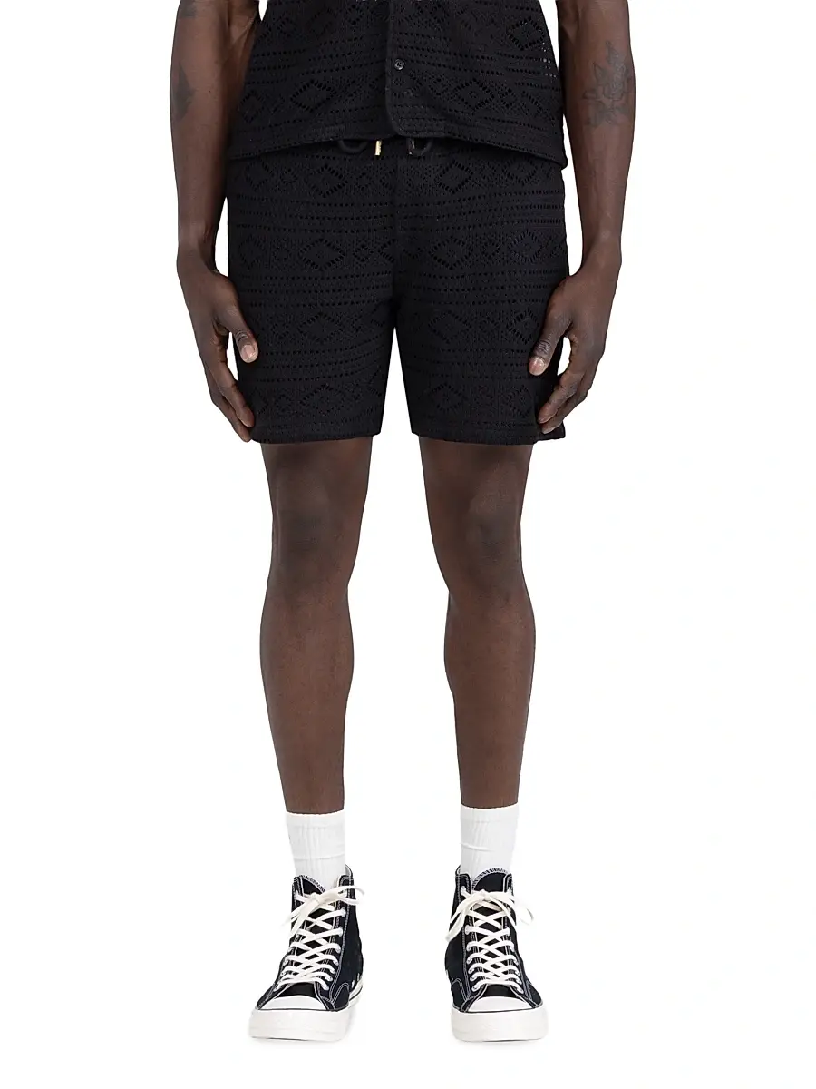 Honor The Gift Men's Pointelle-Knit Crocheted Drawstring Shorts - Black | Image 1 Honor The Gift Men's Pointelle-Knit Crocheted Drawstring Shorts - Black | Image 1