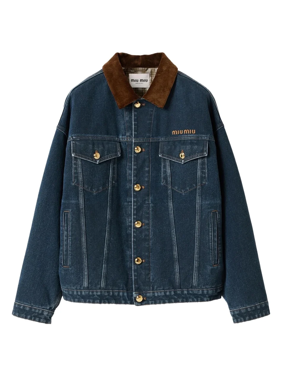 Women's Flocked Denim and Velvet Blouson Jacket