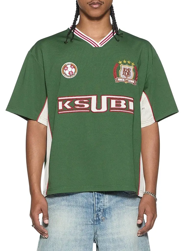 Ksubi Men's Jersey-Printed V-Neck T-Shirt - Green | Image 1 Ksubi Men's Jersey-Printed V-Neck T-Shirt - Green | Image 1