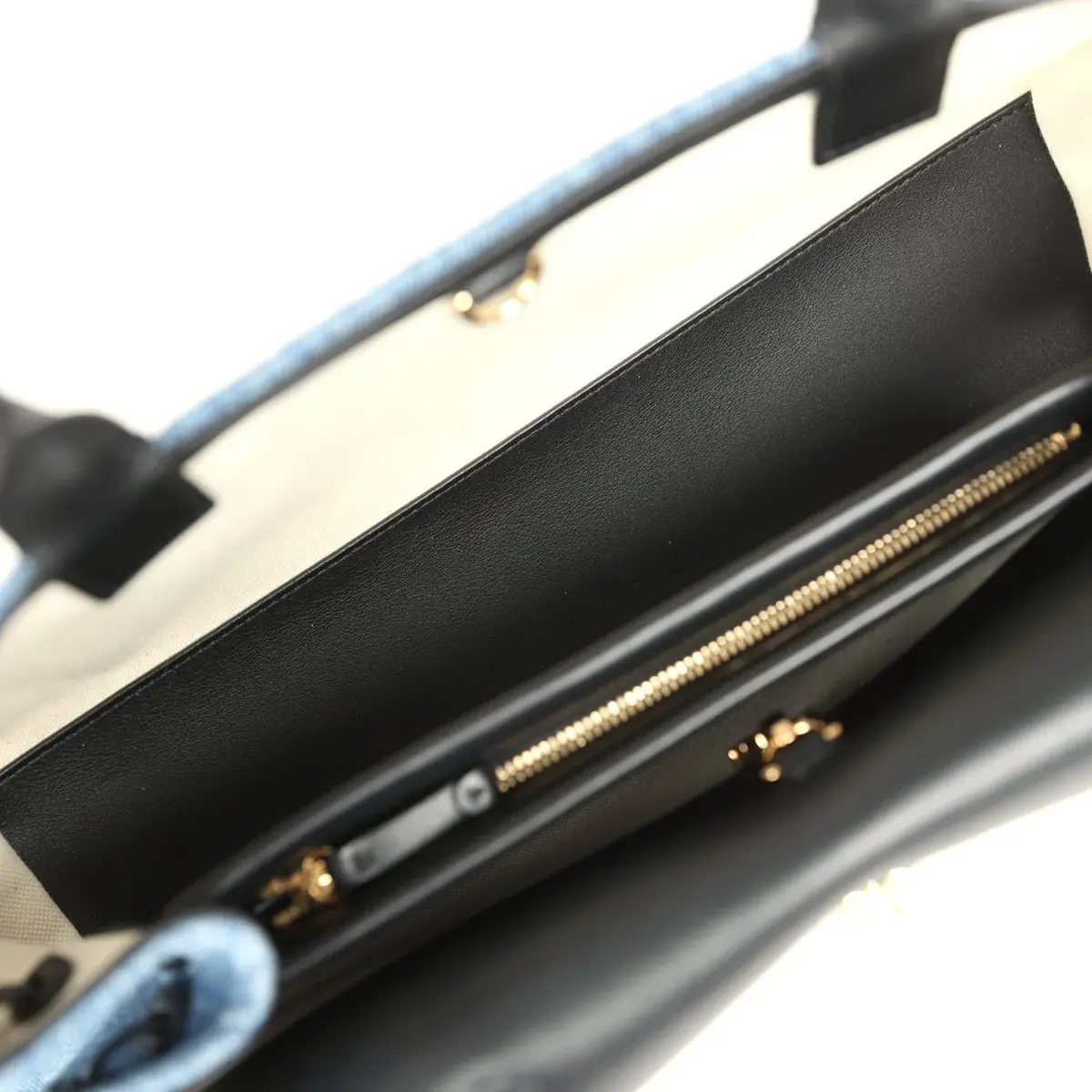 Chanel Chanel Small "Urban Essential" East West Shopping Tote Black Calfskin and Blue Denim Gold Hardware | Thumbnail 9 Chanel Chanel Small "Urban Essential" East West Shopping Tote Black Calfskin and Blue Denim Gold Hardware | Thumbnail 9