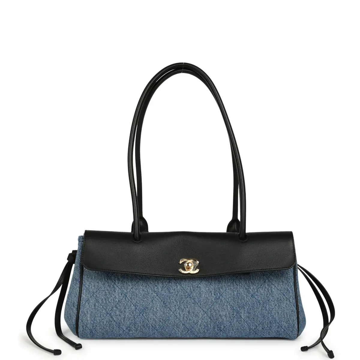 Chanel Chanel Small "Urban Essential" East West Shopping Tote Black Calfskin and Blue Denim Gold Hardware | Image 1 Chanel Chanel Small "Urban Essential" East West Shopping Tote Black Calfskin and Blue Denim Gold Hardware | Image 1