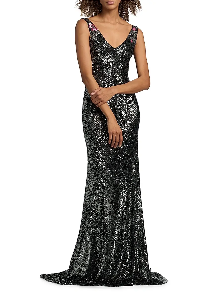 Naeem Khan Women's Floral Sequined Sleeveless Gown | Thumbnail 2 Naeem Khan Women's Floral Sequined Sleeveless Gown | Thumbnail 2