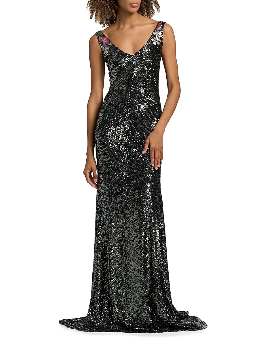 Naeem Khan Women's Floral Sequined Sleeveless Gown | Thumbnail 3 Naeem Khan Women's Floral Sequined Sleeveless Gown | Thumbnail 3