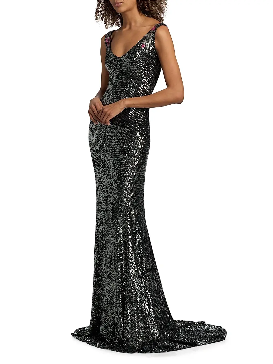 Naeem Khan Women's Floral Sequined Sleeveless Gown | Thumbnail 4 Naeem Khan Women's Floral Sequined Sleeveless Gown | Thumbnail 4