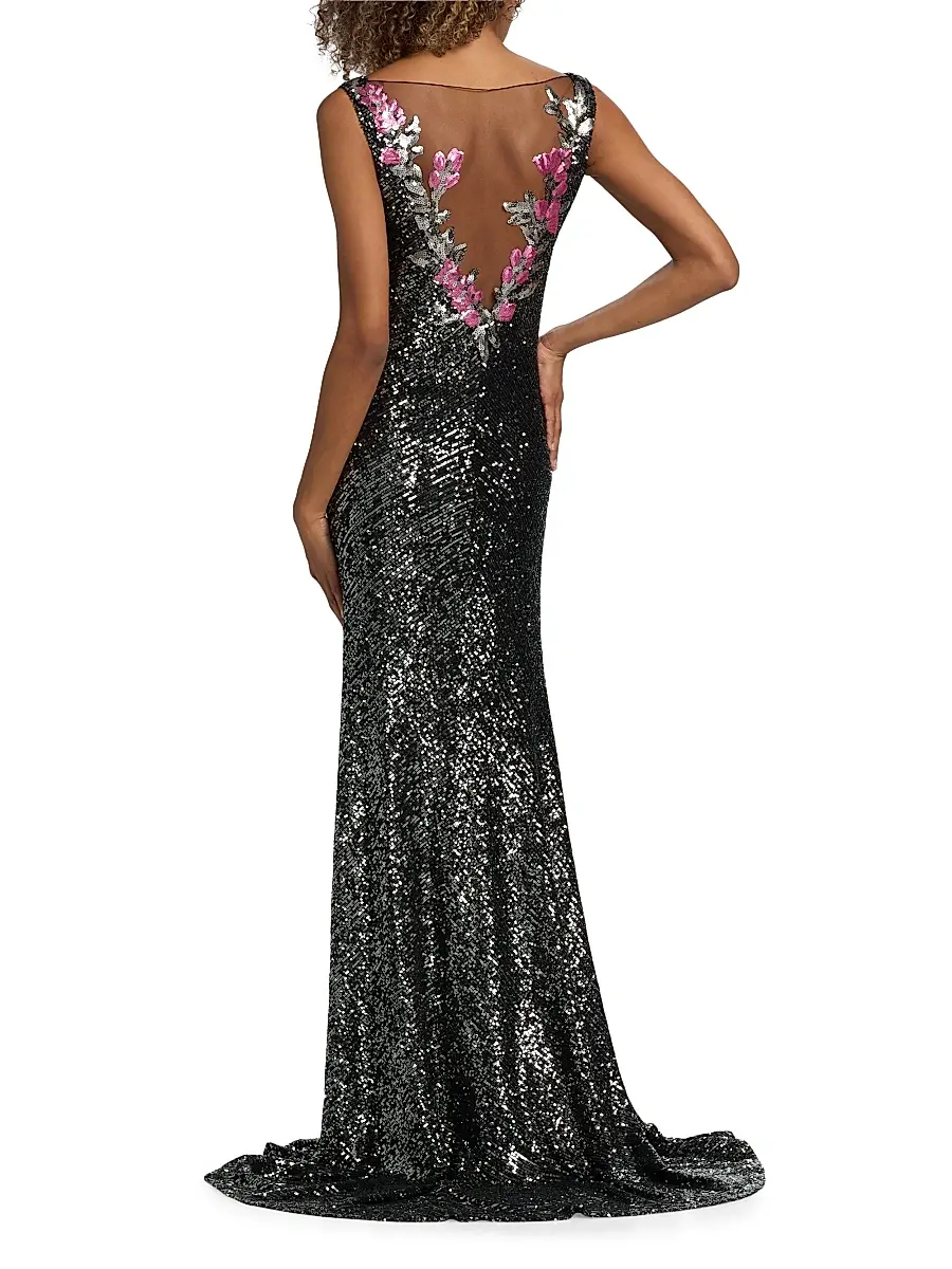 Naeem Khan Women's Floral Sequined Sleeveless Gown | Thumbnail 5 Naeem Khan Women's Floral Sequined Sleeveless Gown | Thumbnail 5