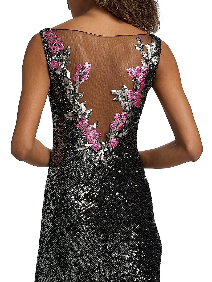 Naeem Khan Women's Floral Sequined Sleeveless Gown | Thumbnail 6 Naeem Khan Women's Floral Sequined Sleeveless Gown | Thumbnail 6