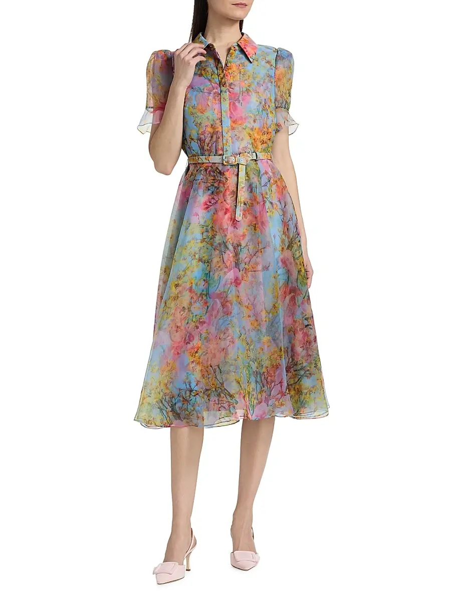 THEIA Women's Marcel Floral Organza Midi-Shirtdress | Thumbnail 2 THEIA Women's Marcel Floral Organza Midi-Shirtdress | Thumbnail 2