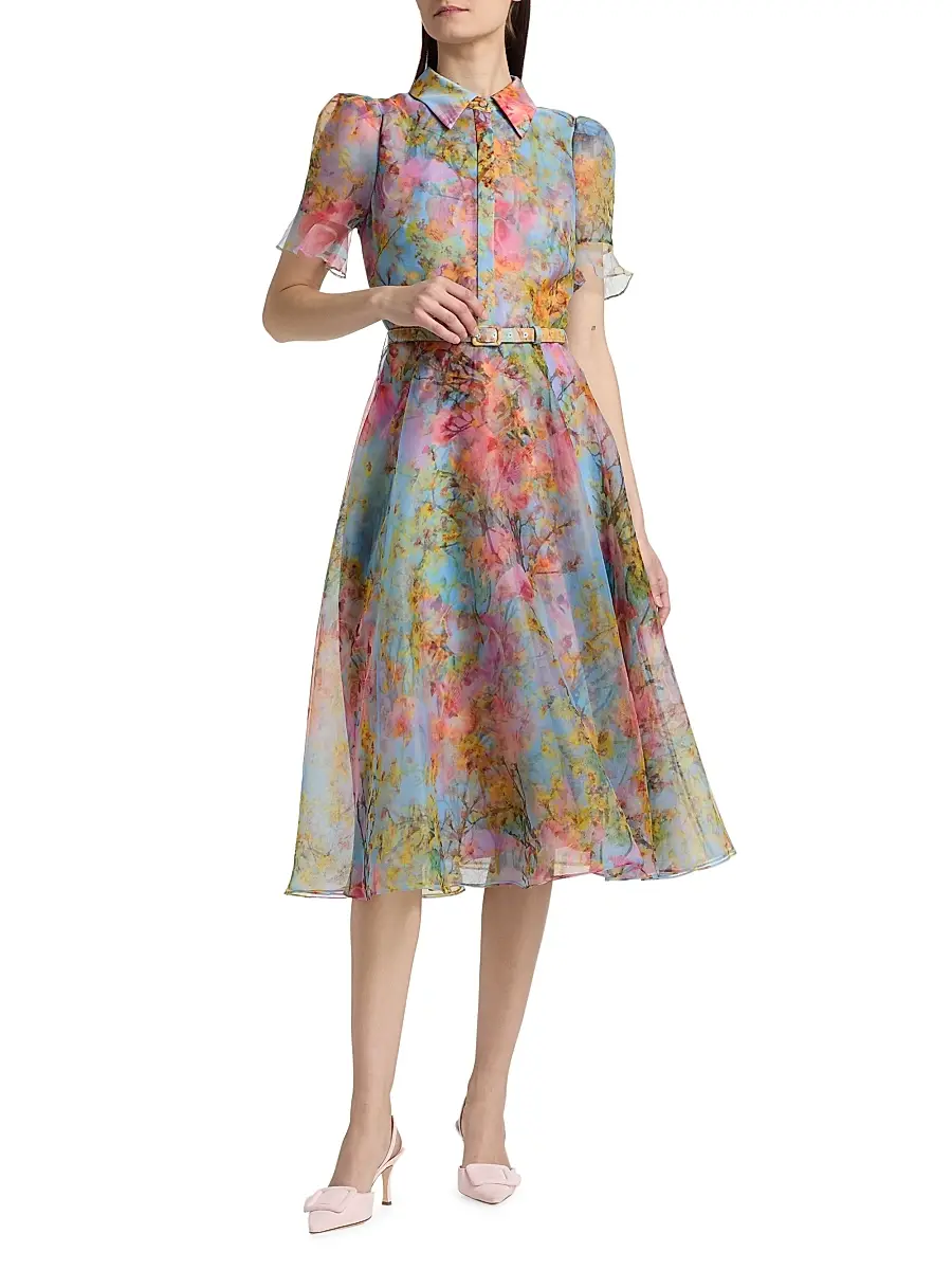 THEIA Women's Marcel Floral Organza Midi-Shirtdress | Thumbnail 3 THEIA Women's Marcel Floral Organza Midi-Shirtdress | Thumbnail 3