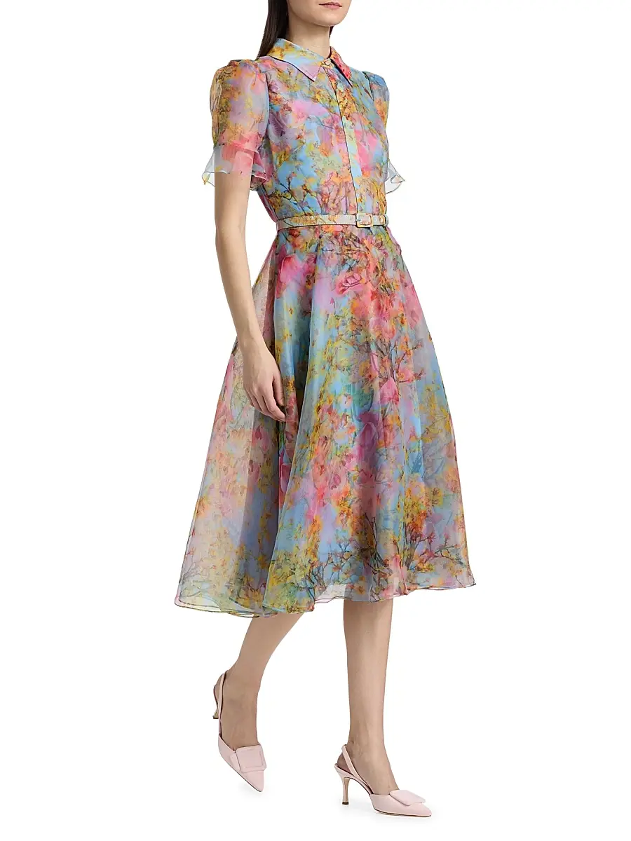 THEIA Women's Marcel Floral Organza Midi-Shirtdress | Thumbnail 4 THEIA Women's Marcel Floral Organza Midi-Shirtdress | Thumbnail 4