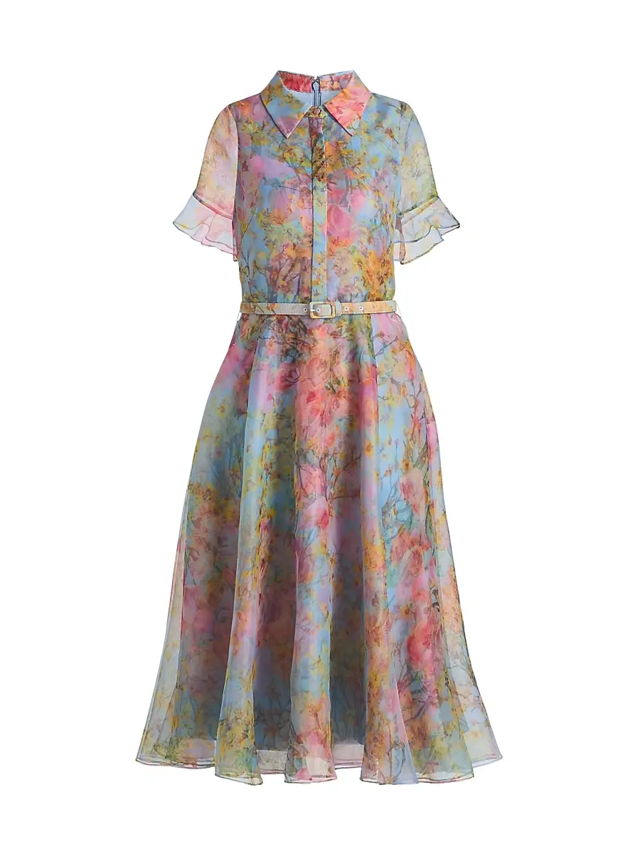 Theia Women's Marcel Floral Organza Midi-Shirtdress - Blue Zen In Bloom | Image 1 Theia Women's Marcel Floral Organza Midi-Shirtdress - Blue Zen In Bloom | Image 1