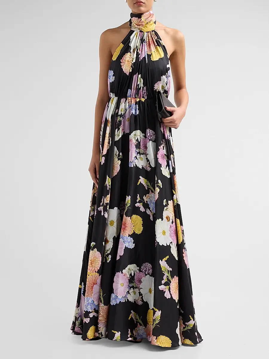 As It May Women's Eli Floral Satin Chiffon Halter Gown | Thumbnail 2 As It May Women's Eli Floral Satin Chiffon Halter Gown | Thumbnail 2