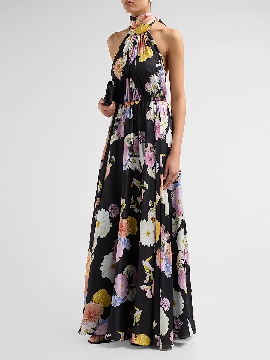 As It May Women's Eli Floral Satin Chiffon Halter Gown | Thumbnail 4 As It May Women's Eli Floral Satin Chiffon Halter Gown | Thumbnail 4