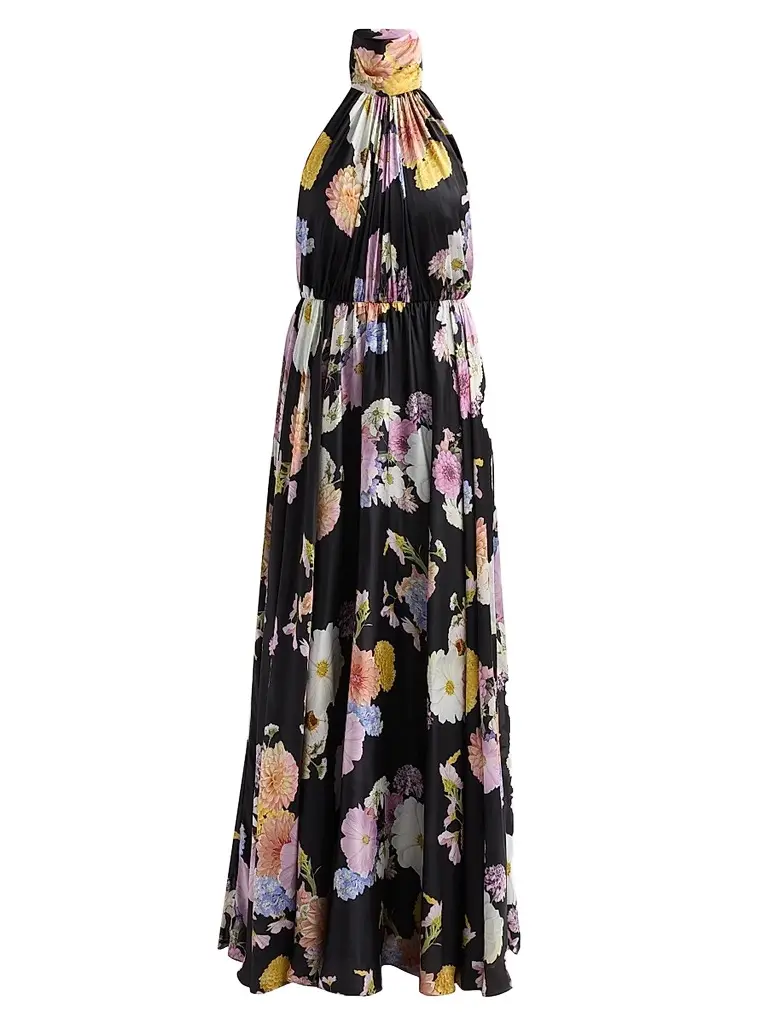 As It May Women's Eli Floral Satin Chiffon Halter Gown - Black Dahlias - Size XXL | Image 1 As It May Women's Eli Floral Satin Chiffon Halter Gown - Black Dahlias - Size XXL | Image 1