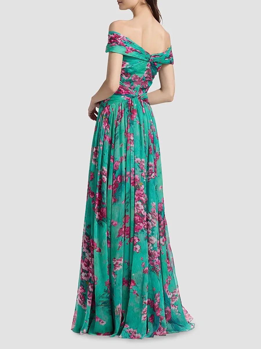 THEIA Women's Sabina Floral Chiffon Off-The-Shoulder Gown | Thumbnail 5