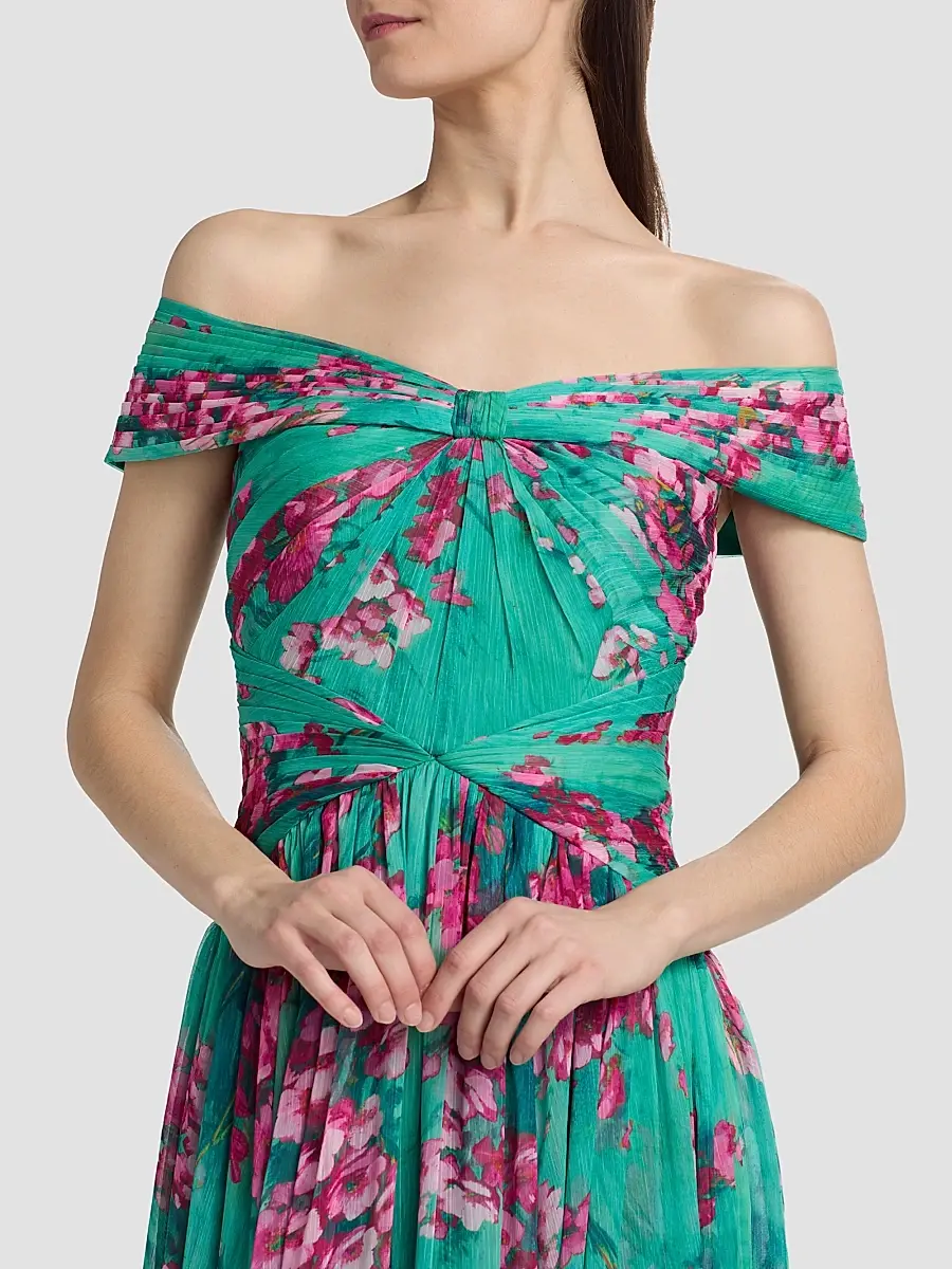 THEIA Women's Sabina Floral Chiffon Off-The-Shoulder Gown | Thumbnail 6
