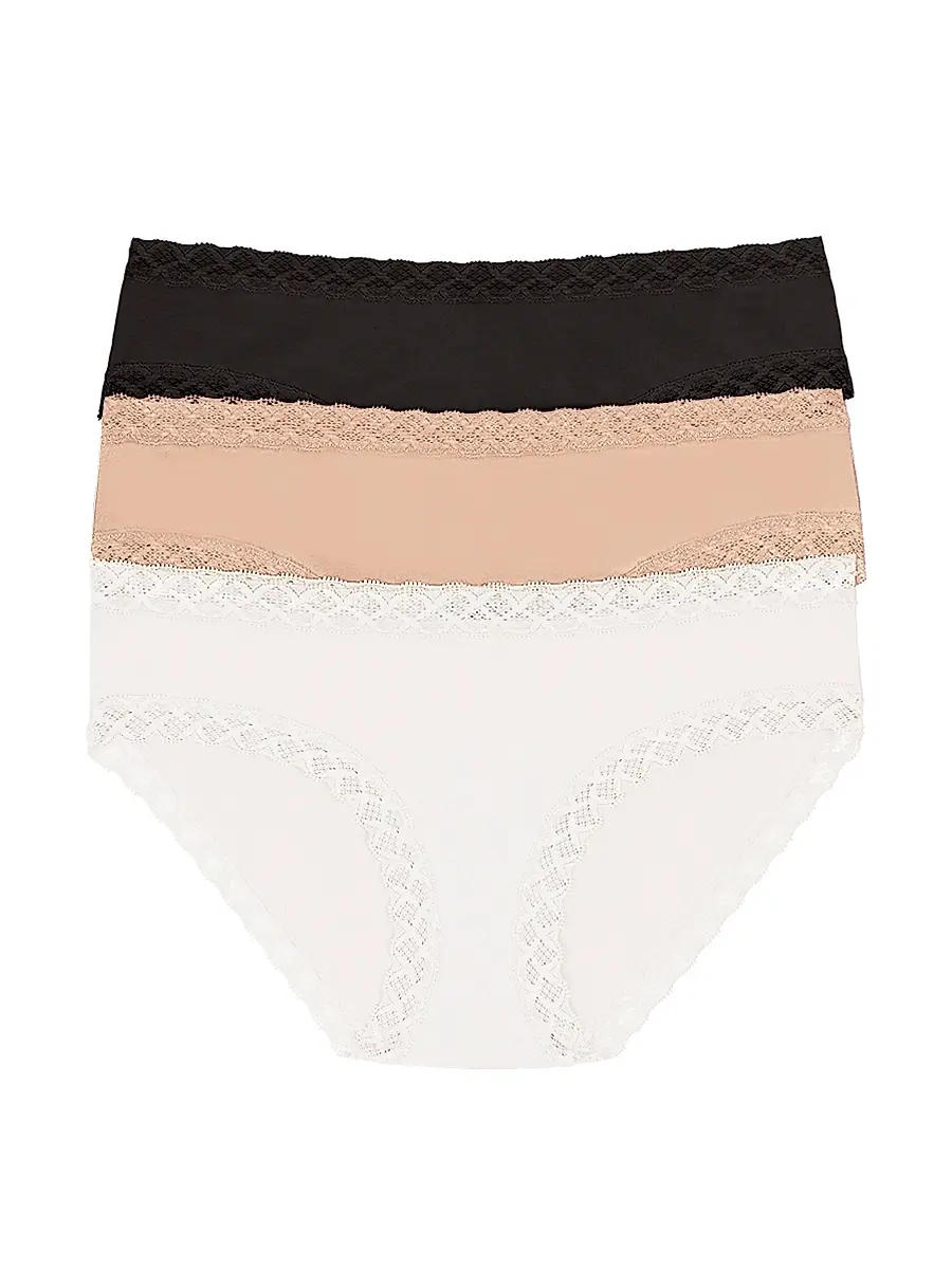 Natori Women's Bliss Cotton Girl Brief 3 Pack - Black Cafe White | Image 1 Natori Women's Bliss Cotton Girl Brief 3 Pack - Black Cafe White | Image 1