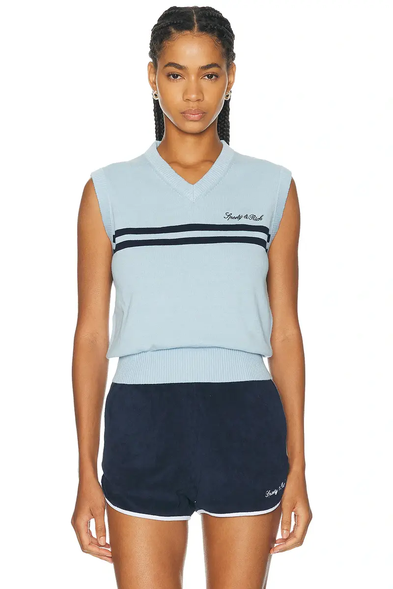 Sporty & Rich Signature Logo Knitted Vest | Image 1 Sporty & Rich Signature Logo Knitted Vest | Image 1