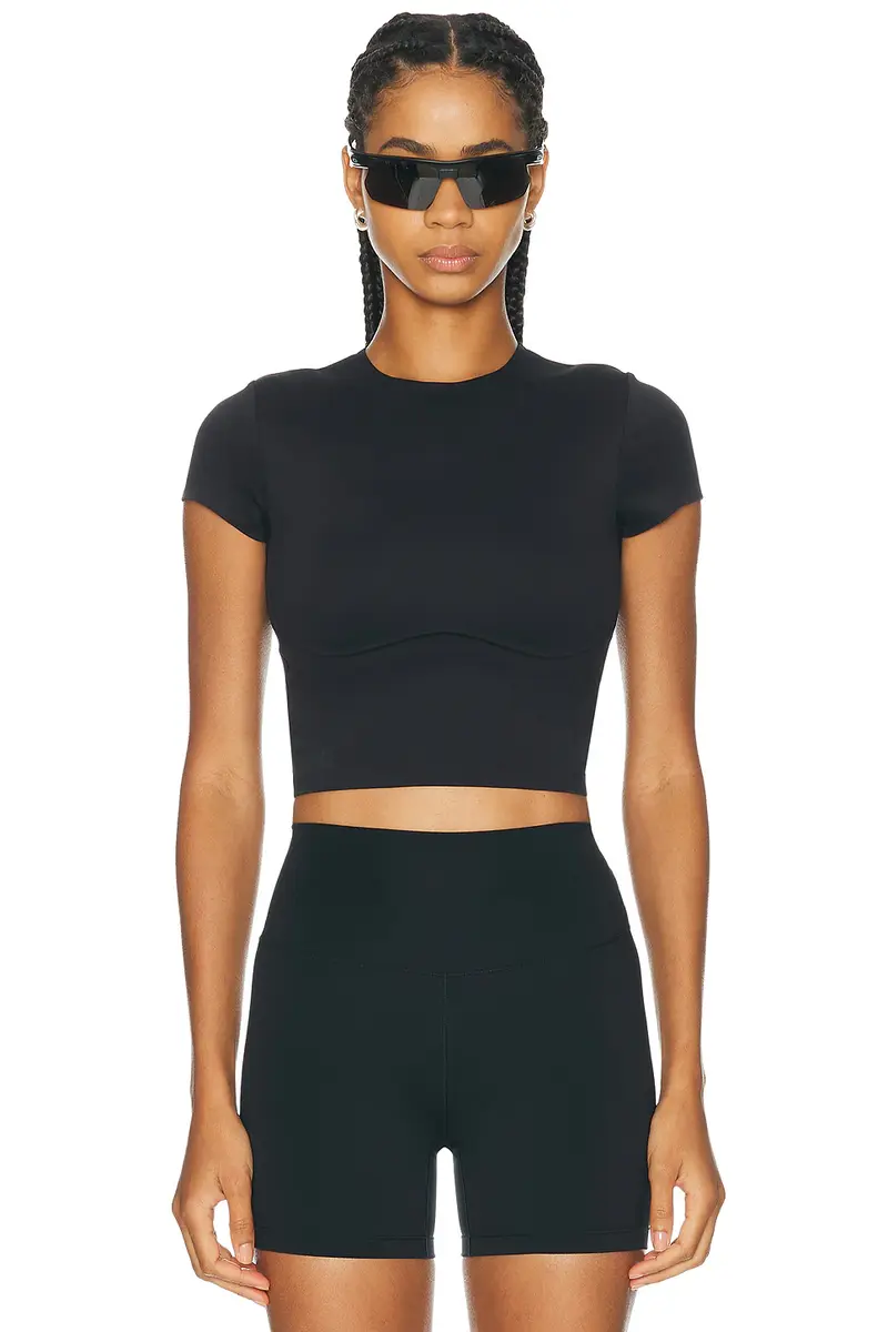NikeSKIMS Matte Corset Short Sleeve Crop Top | Image 1 NikeSKIMS Matte Corset Short Sleeve Crop Top | Image 1