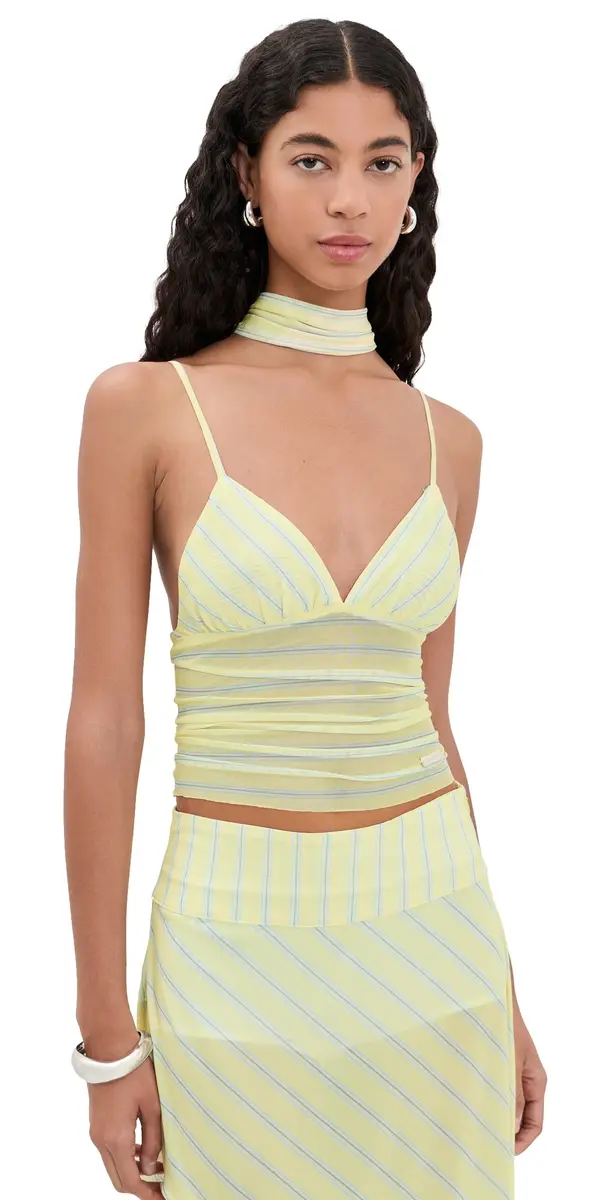 House of Sunny Striped Mesh Cami Top Butter 6 | Image 1 House of Sunny Striped Mesh Cami Top Butter 6 | Image 1