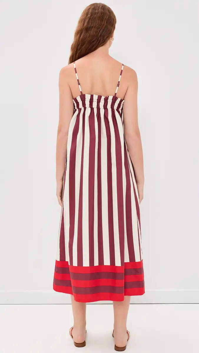 Madewell Ruffle A-Line Midi Dress in Stripe Stripe Mix Border Dusty Merlot | Thumbnail 3