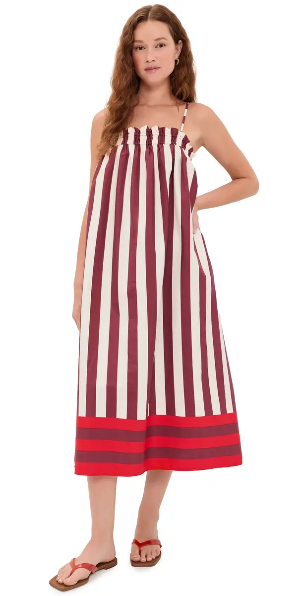 Madewell Ruffle A-Line Midi Dress in Stripe Stripe ix Border Dusty erlot | Image 1 Madewell Ruffle A-Line Midi Dress in Stripe Stripe ix Border Dusty erlot | Image 1