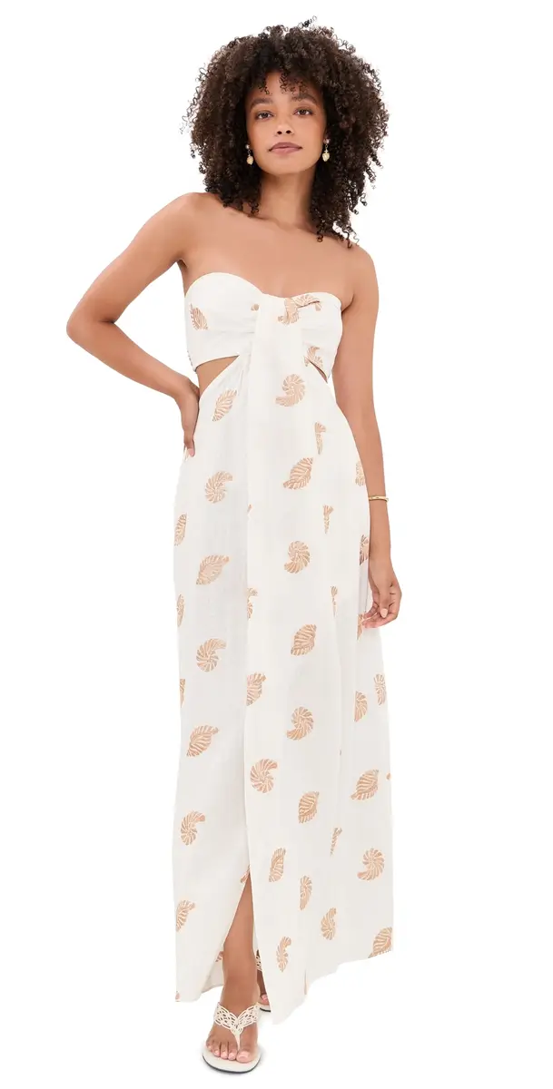 Dress To Embroidered Shell Linen Maxi Dress Off-White | Image 1 Dress To Embroidered Shell Linen Maxi Dress Off-White | Image 1