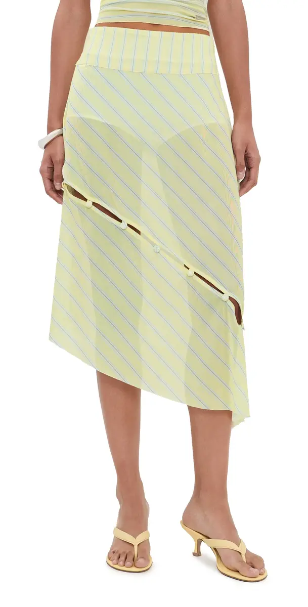 House of Sunny Striped Mesh Asymmetric Skirt Butter | Image 1 House of Sunny Striped Mesh Asymmetric Skirt Butter | Image 1