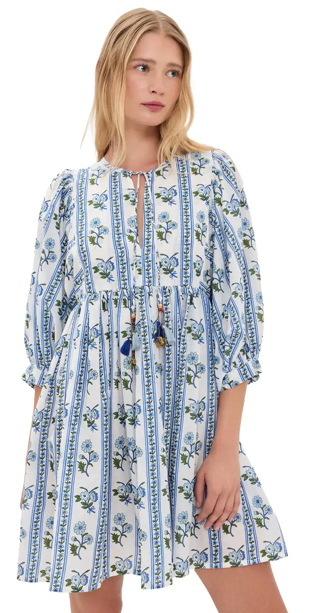 Bell ylvie Mini Cotton Tunic Dress Blue Floral tripe | Image 1 Bell ylvie Mini Cotton Tunic Dress Blue Floral tripe | Image 1