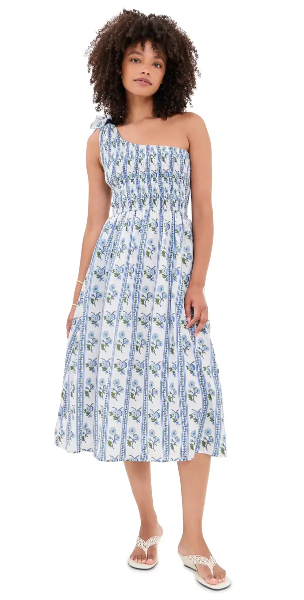 Bell Bowie Cotton Midi Dress Blue Floral Stripe | Image 1 Bell Bowie Cotton Midi Dress Blue Floral Stripe | Image 1