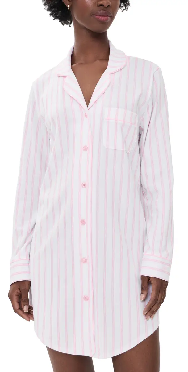 Petite Plume Luxe Pima Stripe Nightshirt White | Image 1 Petite Plume Luxe Pima Stripe Nightshirt White | Image 1
