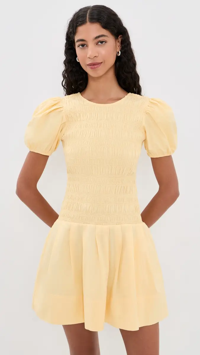 Ganni Cotton Mini Smocked Pleated Dress | Thumbnail 2 Ganni Cotton Mini Smocked Pleated Dress | Thumbnail 2
