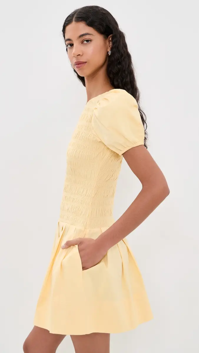 Ganni Cotton Mini Smocked Pleated Dress | Thumbnail 4 Ganni Cotton Mini Smocked Pleated Dress | Thumbnail 4