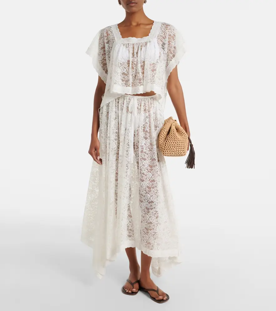 DÔEN Dôen Zinnia asymmetric lace midi skirt | Thumbnail 6