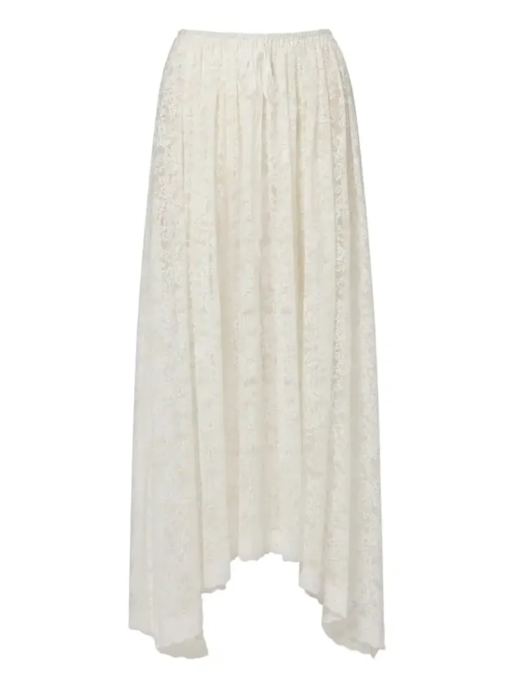 Dôen Zinnia asymmetric lace midi skirt