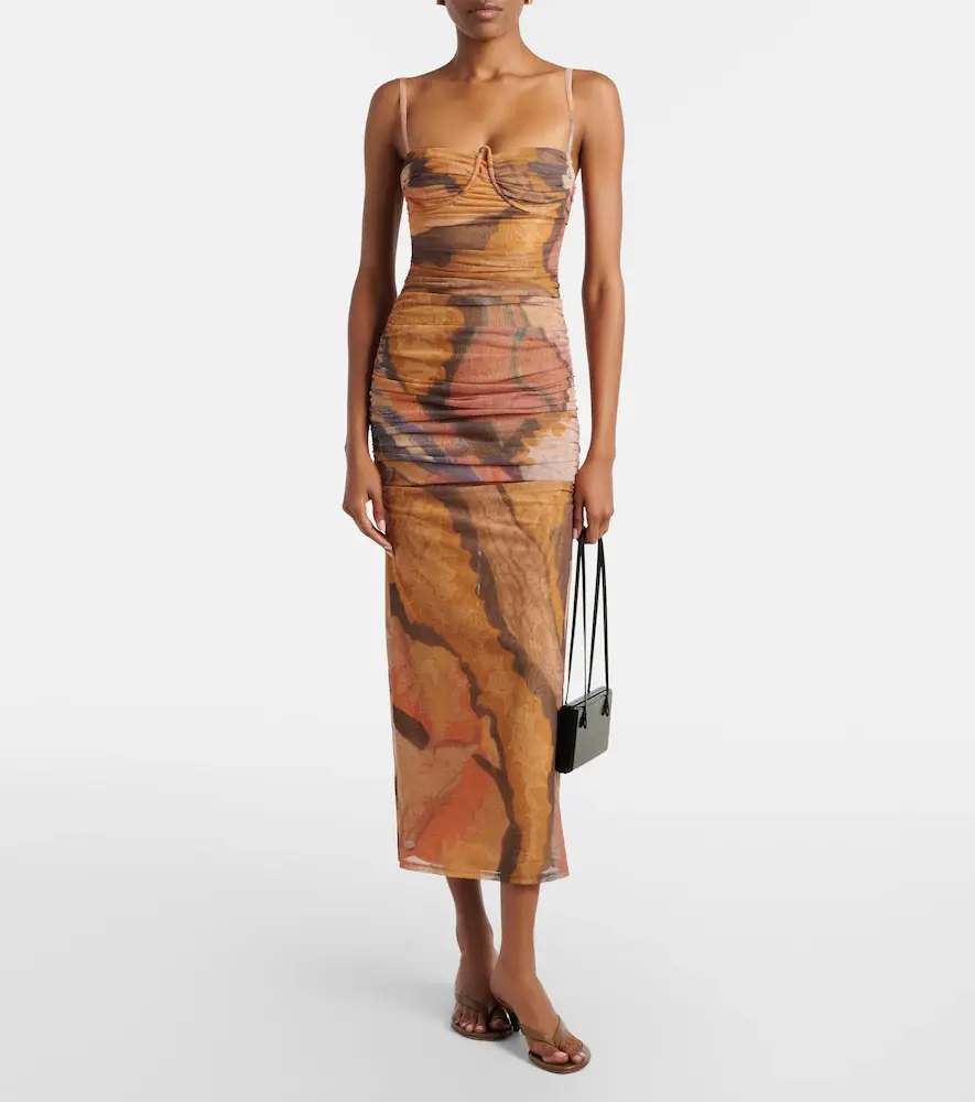 SIR. Draped printed mesh midi dress | Thumbnail 4 SIR. Draped printed mesh midi dress | Thumbnail 4