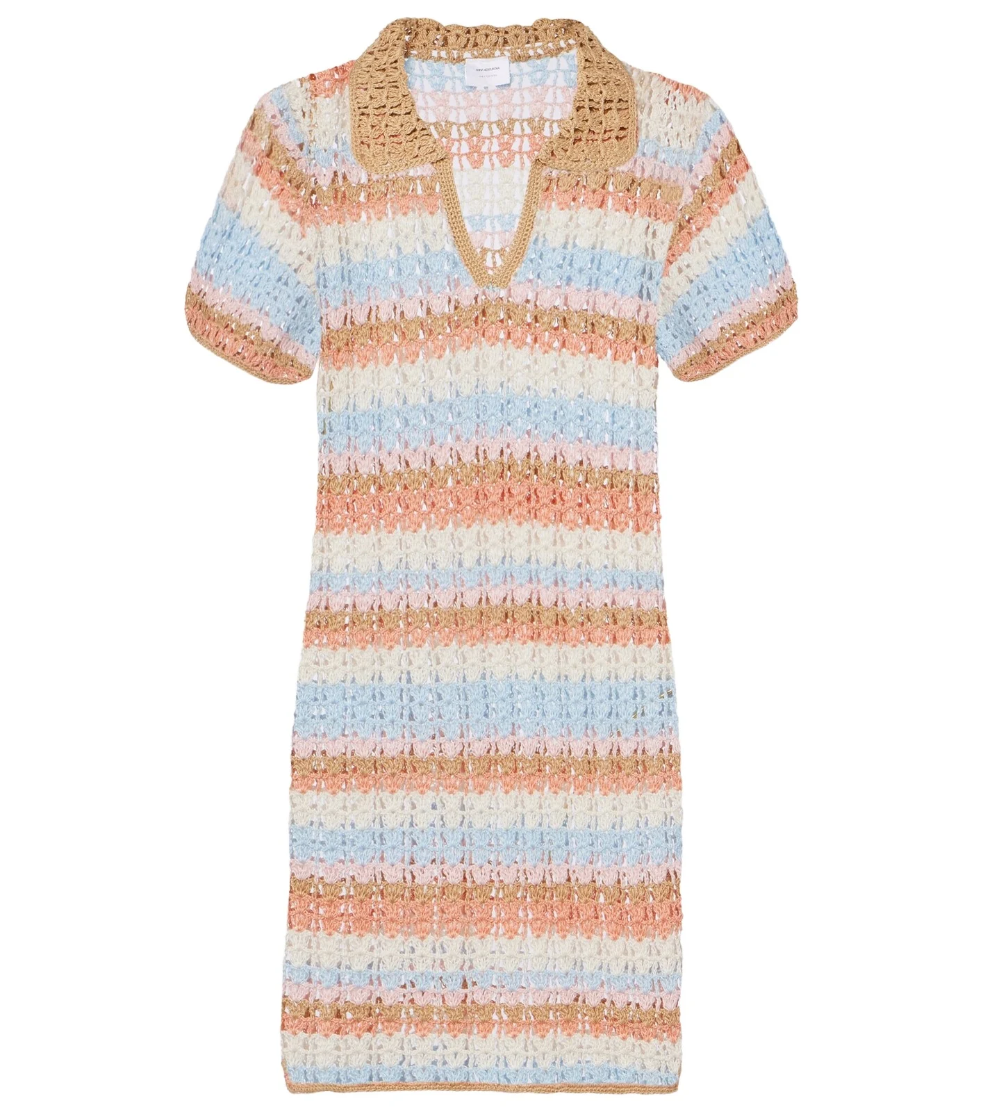 Anna Kosturova Crochet striped cotton polo dress