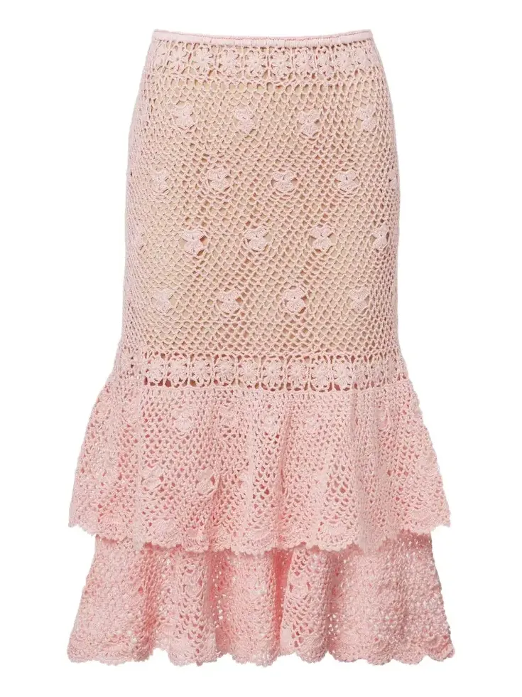 Anna Kosturova Florence crochet ruffled cotton midi skirt