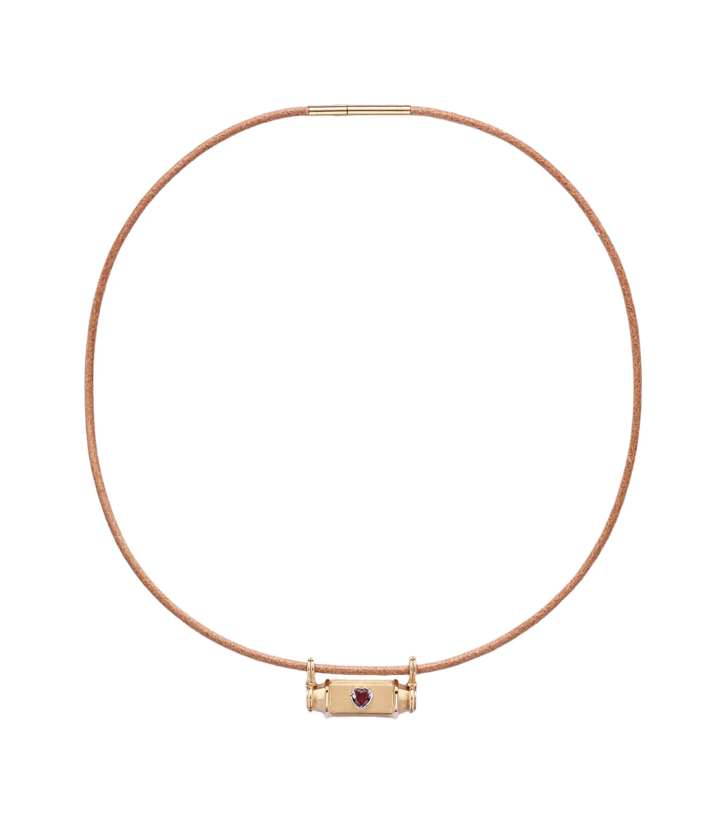 Heart Smash 18kt gold and leather locket necklace with garnet Heart Smash 18kt gold and leather locket necklace with garnet