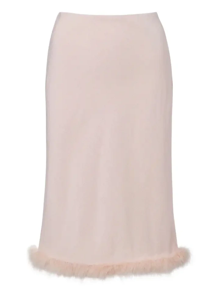 Soft Vibes feather-trimmed midi skirt Soft Vibes feather-trimmed midi skirt