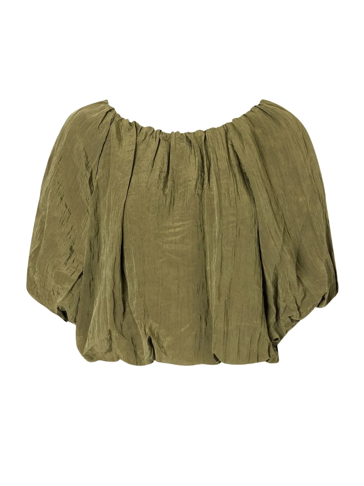 Simkhai Anni Cropped Gathered Crepon Blouse | Thumbnail 1 Simkhai Anni Cropped Gathered Crepon Blouse | Thumbnail 1