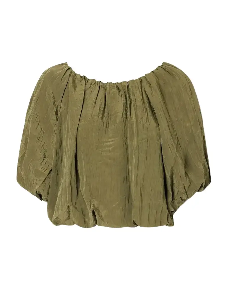 Simkhai Anni Cropped Gathered Crepon Blouse | Image 1 Simkhai Anni Cropped Gathered Crepon Blouse | Image 1