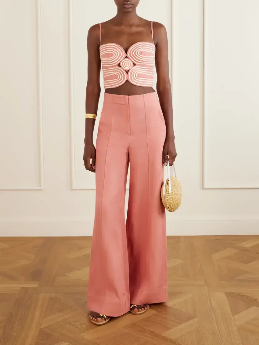 ANDRES OTALORA Baía Cropped Embroidered Linen And Cotton-blend Top - Pink | Thumbnail 2 ANDRES OTALORA Baía Cropped Embroidered Linen And Cotton-blend Top - Pink | Thumbnail 2