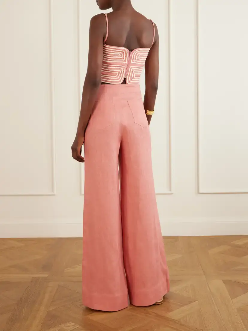 ANDRES OTALORA Baía Cropped Embroidered Linen And Cotton-blend Top - Pink | Thumbnail 3 ANDRES OTALORA Baía Cropped Embroidered Linen And Cotton-blend Top - Pink | Thumbnail 3
