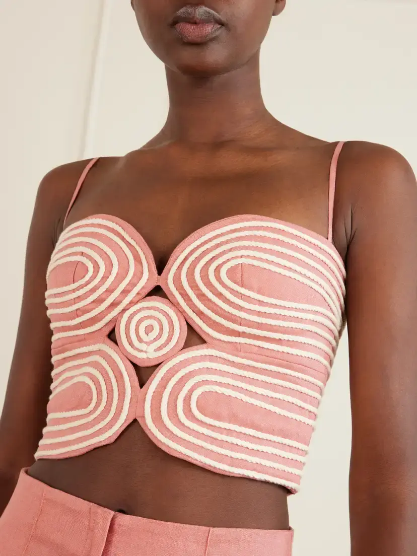 ANDRES OTALORA Baía Cropped Embroidered Linen And Cotton-blend Top - Pink | Thumbnail 4 ANDRES OTALORA Baía Cropped Embroidered Linen And Cotton-blend Top - Pink | Thumbnail 4