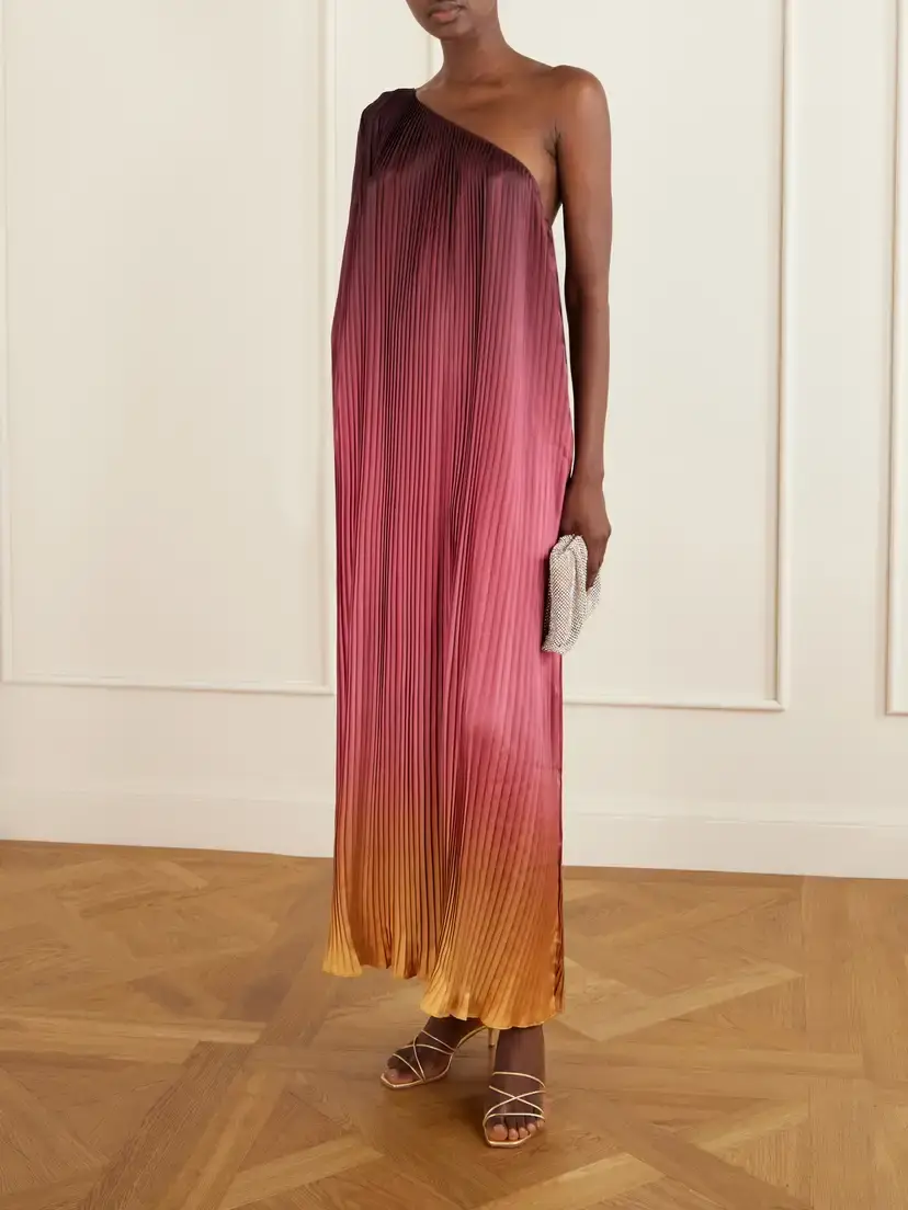 Dima Ayad One-shoulder Pleated Satin Midi Dress | Thumbnail 2
