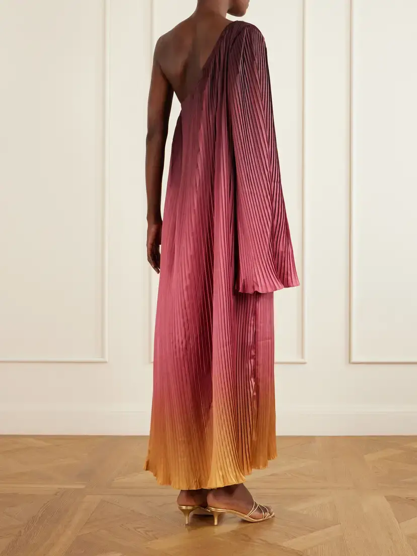 Dima Ayad One-shoulder Pleated Satin Midi Dress | Thumbnail 3